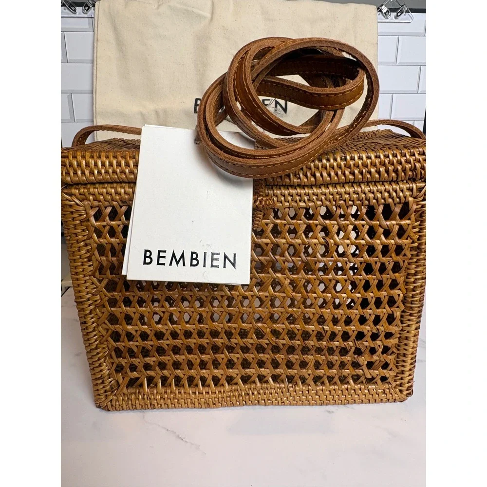 Bembien Flora Crossbody Bag‎ Natural Rattan Woven Box Bag Handmade Bali New